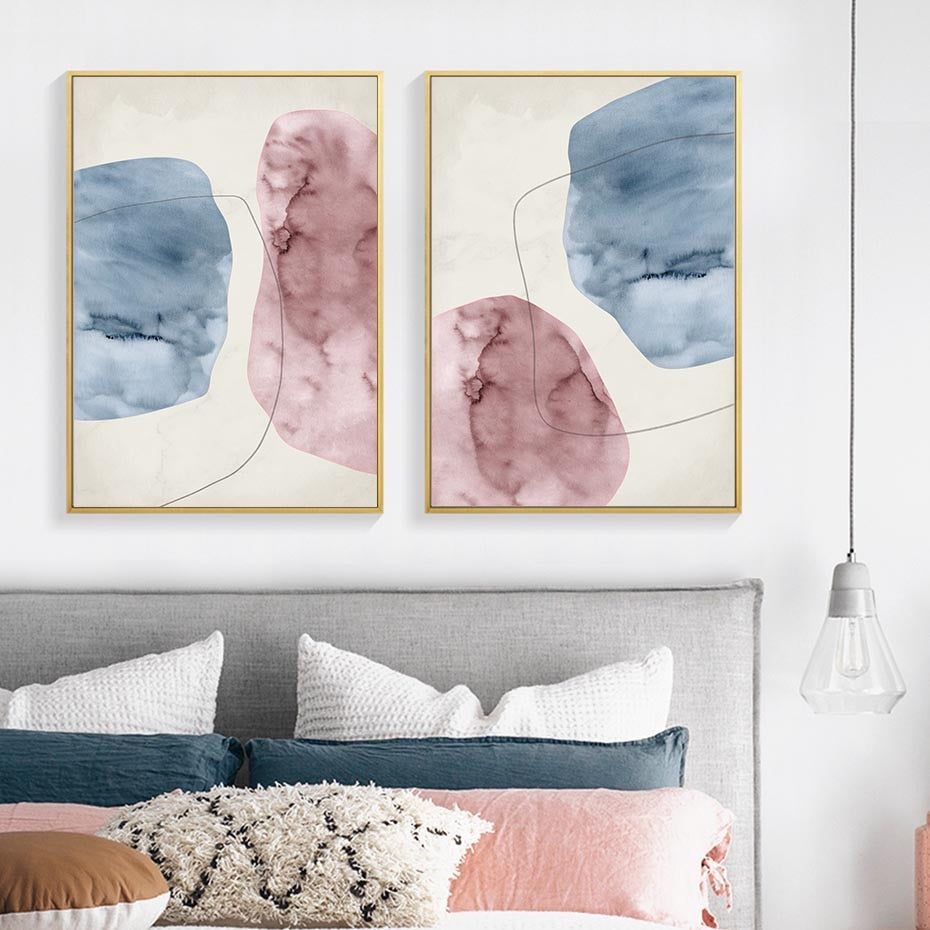 Abstract Pink Blue Marble Grain Background Poster Drucken - Leinwand Wandkunst Malerei
