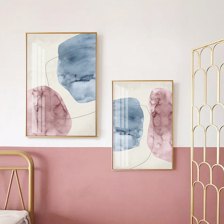 Abstract Pink Blue Marble Grain Background Poster Drucken - Leinwand Wandkunst Malerei