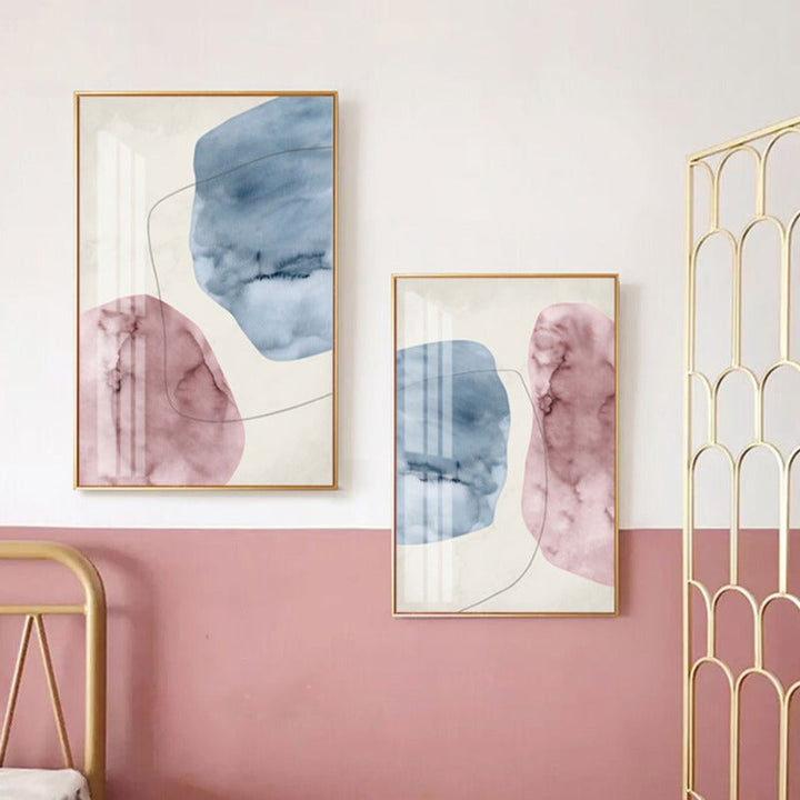Abstract Pink Blue Marble Grain Background Poster Drucken - Leinwand Wandkunst Malerei