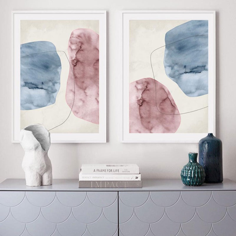 Abstract Pink Blue Marble Grain Background Poster Drucken - Leinwand Wandkunst Malerei