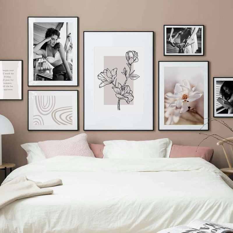 Moderne rosa Blumenskizze – Leinwandbild