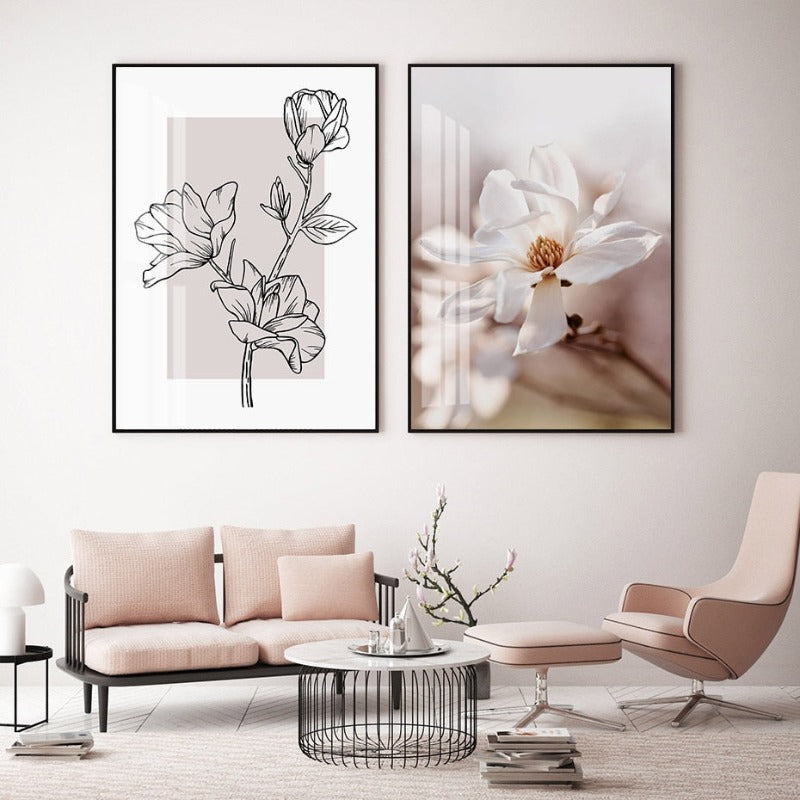 Moderne rosa Blumenskizze – Leinwandbild