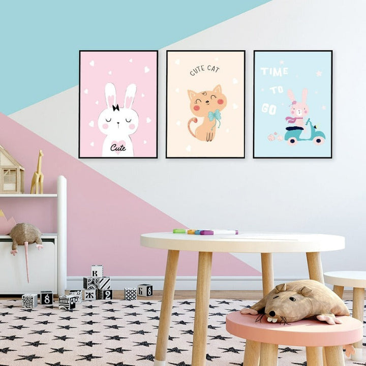 Niedliches Katzenkaninchen - Leinwand Wandkunst Gemälde