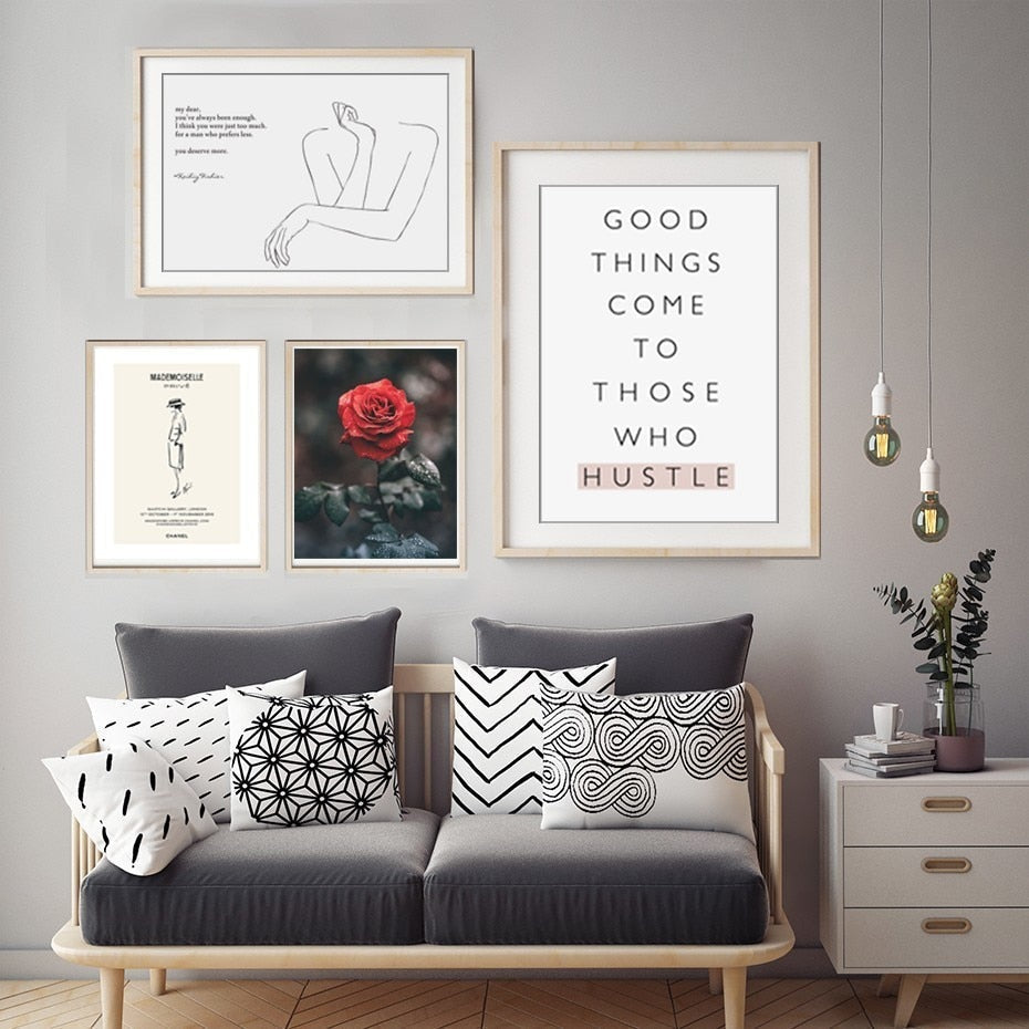 Skandinavische Poster, Rosenmotive, Lebenszitat, minimalistisch – Leinwandbild
