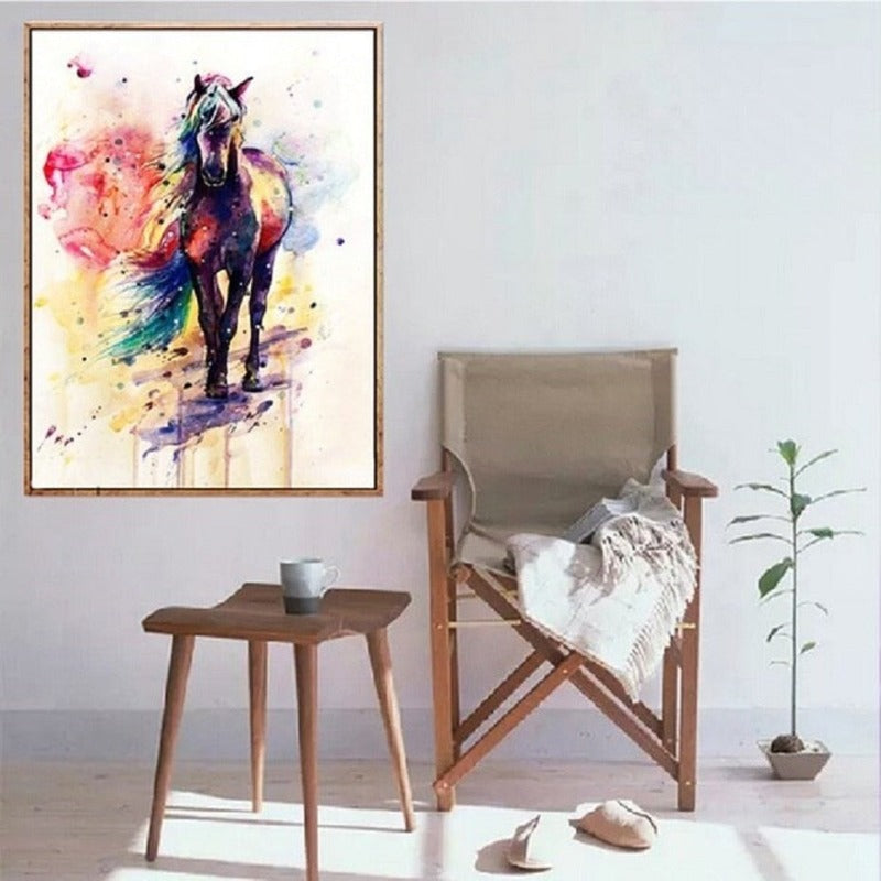 Aquarellpferd, farbenfroh - Leinwandbild