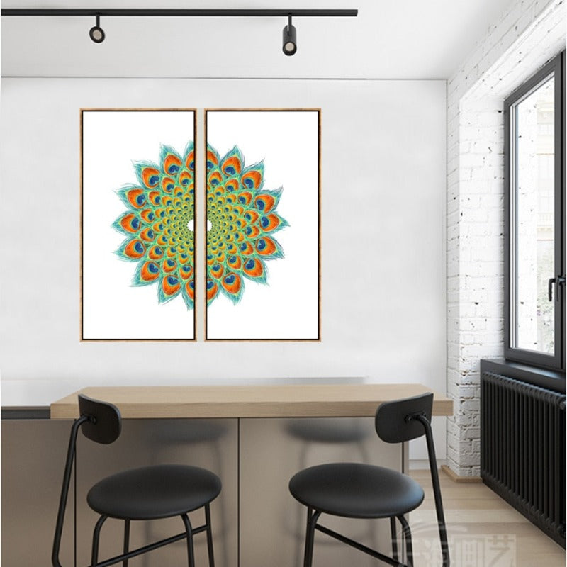 Abstraktes Symmetrisches Pfauenfeder - Leinwand Wandkunst Painting