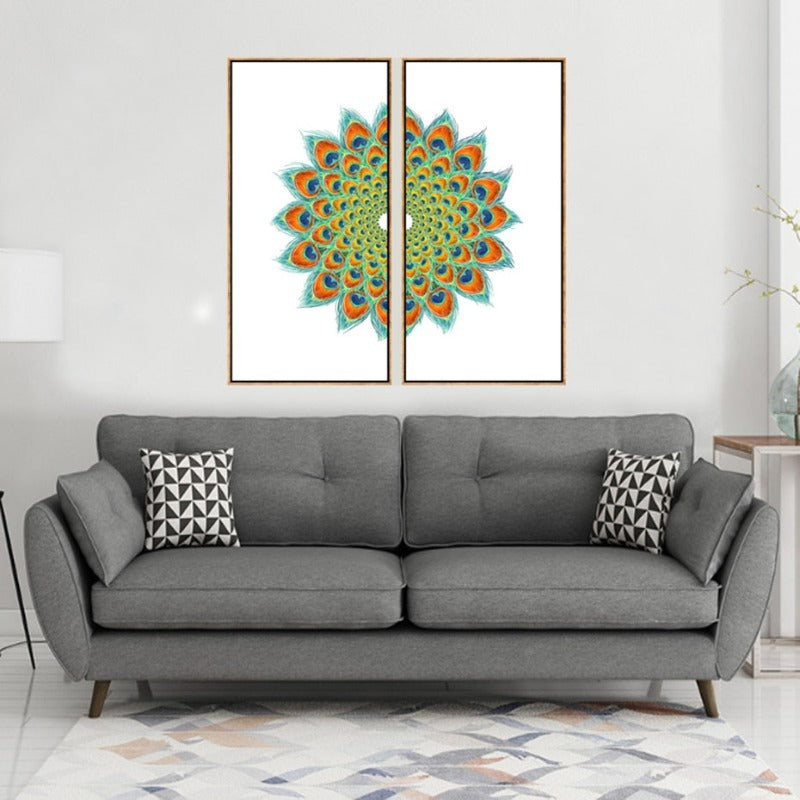 Abstraktes Symmetrisches Pfauenfeder - Leinwand Wandkunst Painting