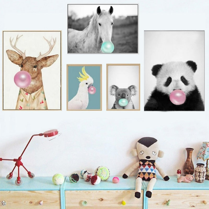 Süße Tiere, die Blasen pusten - Leinwand Wandkunst Gemälde