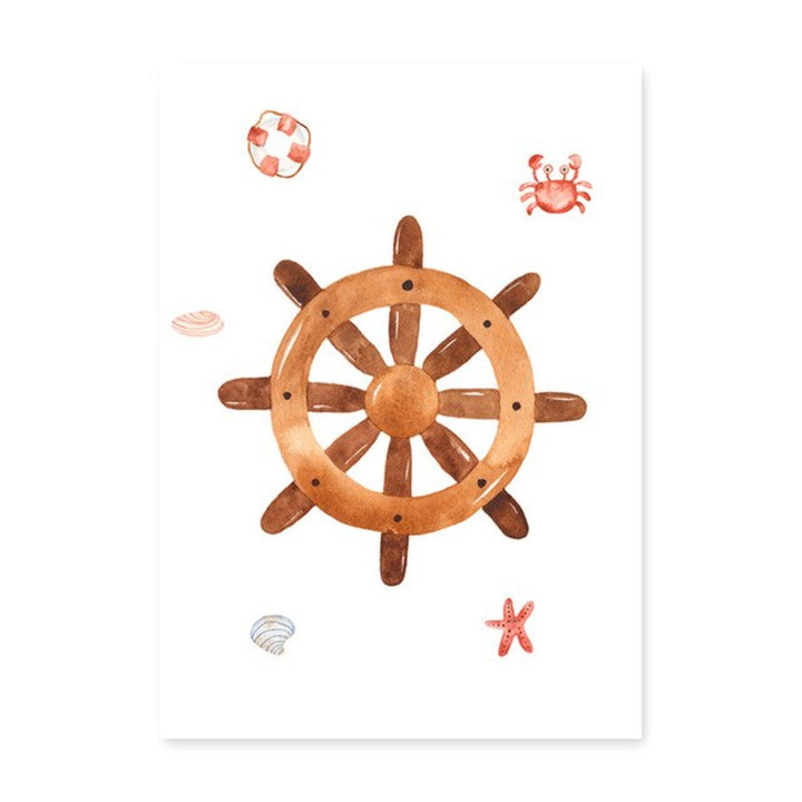 Wandbild mit Segelboot, Leuchtturm und Anker fürs Kinderzimmer – Leinwandbild
