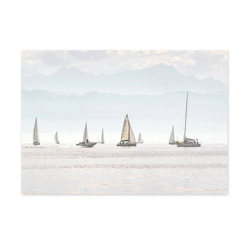 Sommerlandschaft mit Segelbootmotiv – Minimalistischer Kunstdruck auf Leinwand