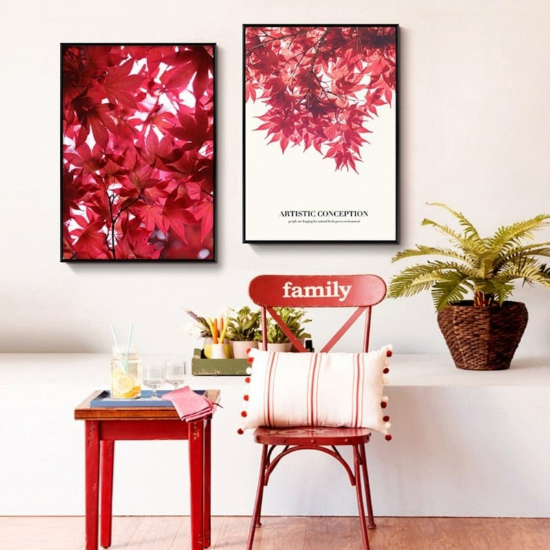 Künstlerisches Poster mit nordischem rotem Blattmotiv – Leinwandbild