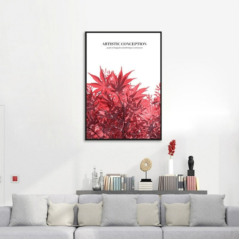 Künstlerisches Poster mit nordischem rotem Blattmotiv – Leinwandbild