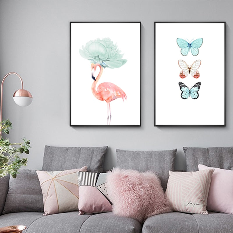 Schmetterlingsfeder Flamingo - Leinwand Wandkunst Malerei