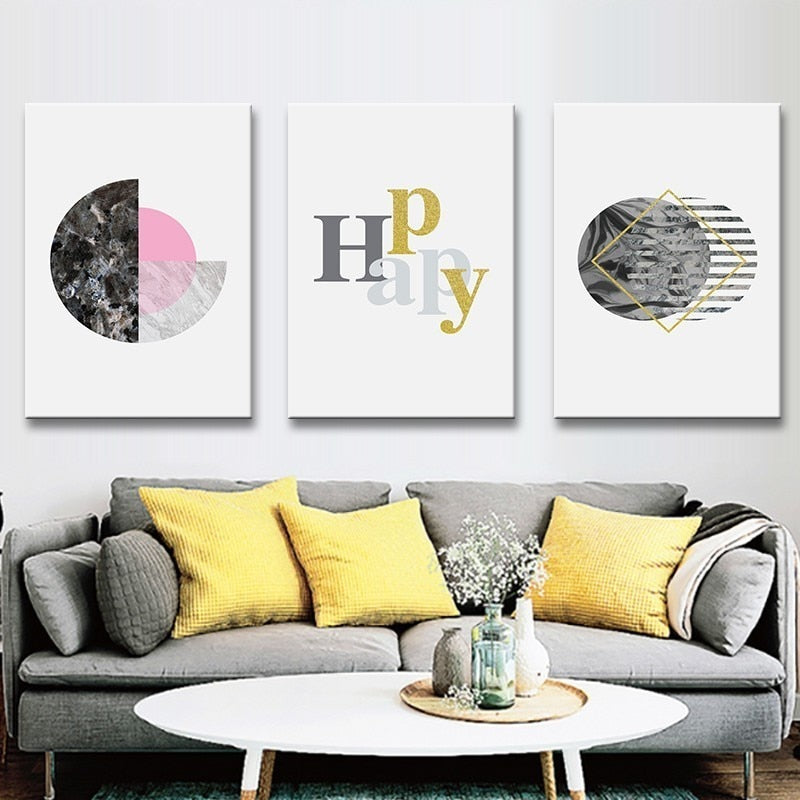Moderne abstrakte Geometrie, goldene Buchstaben – Leinwandbild