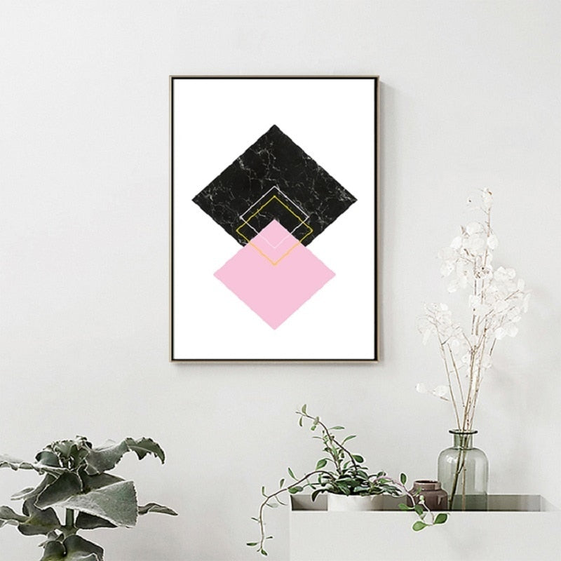 Moderne abstrakte Geometrie, goldene Buchstaben – Leinwandbild