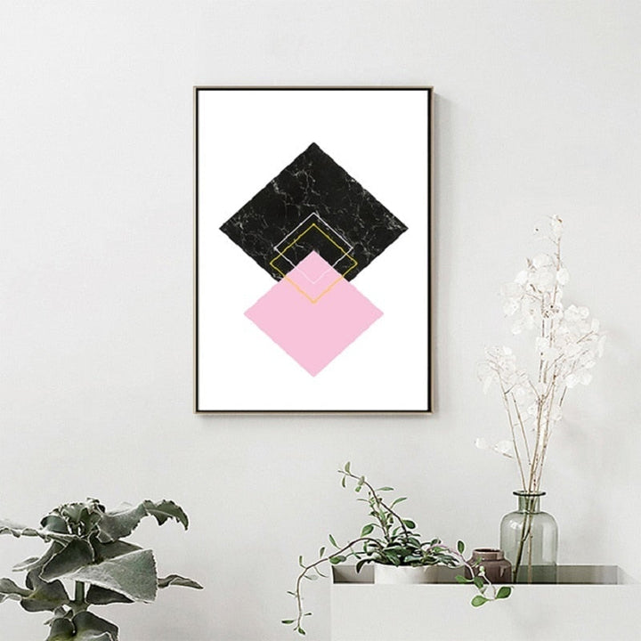 Moderne abstrakte Geometrie, goldene Buchstaben – Leinwandbild