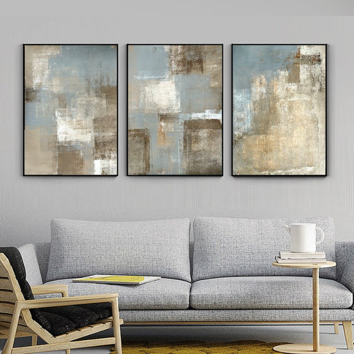 Abstraktes Leinwandbild im Vintage-Stil in Grau und Beige