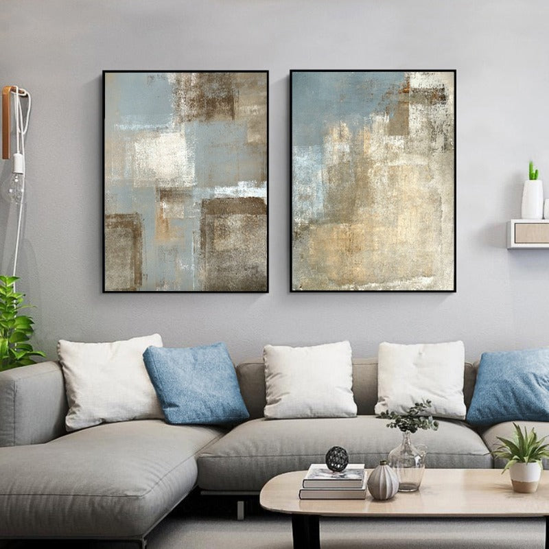Abstraktes Leinwandbild im Vintage-Stil in Grau und Beige