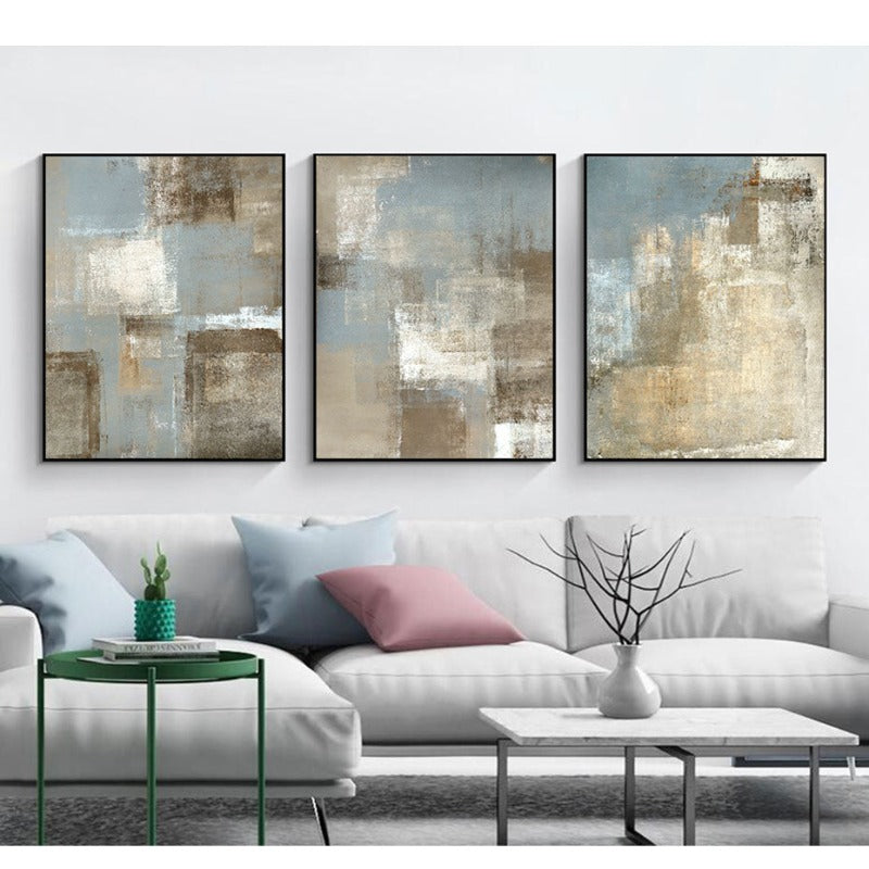 Abstraktes Leinwandbild im Vintage-Stil in Grau und Beige