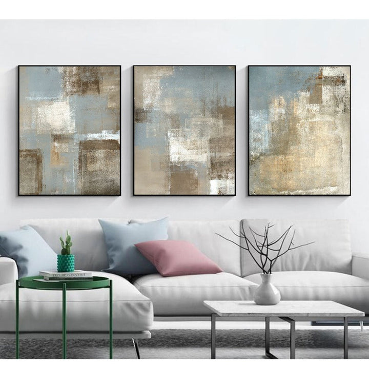 Abstraktes Leinwandbild im Vintage-Stil in Grau und Beige