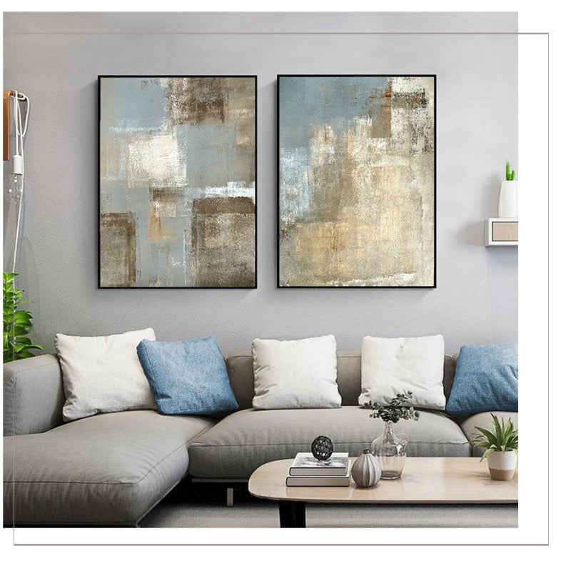 Abstraktes Leinwandbild im Vintage-Stil in Grau und Beige