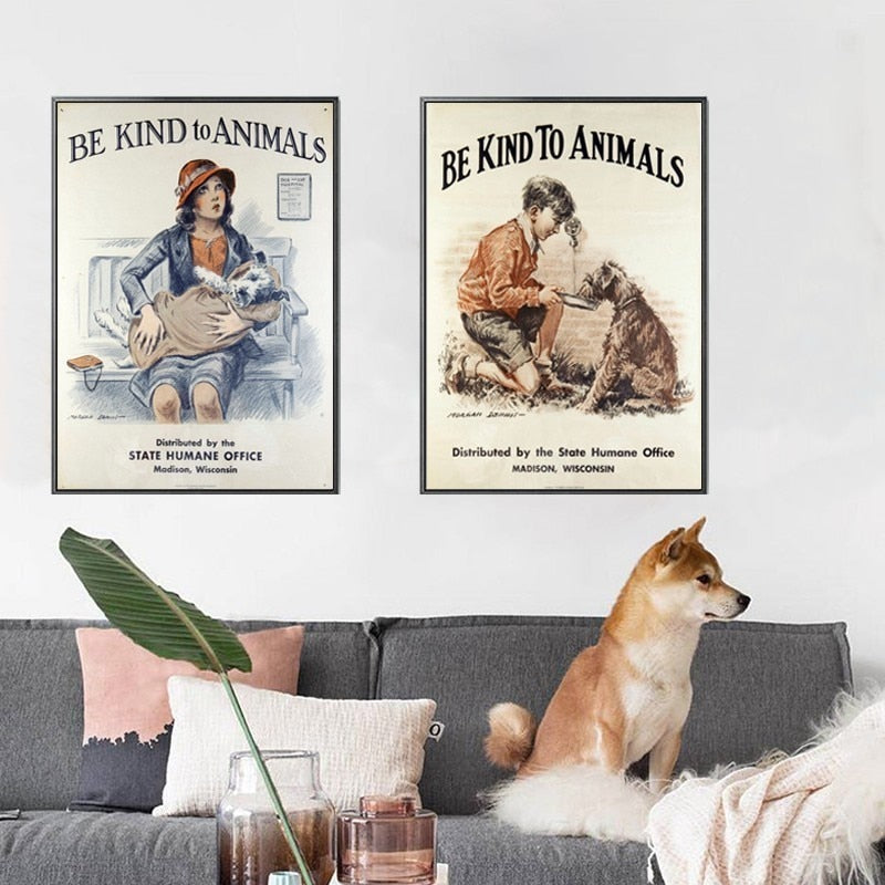 Vintage-Leinwandbild „Sei nett zu Tieren“