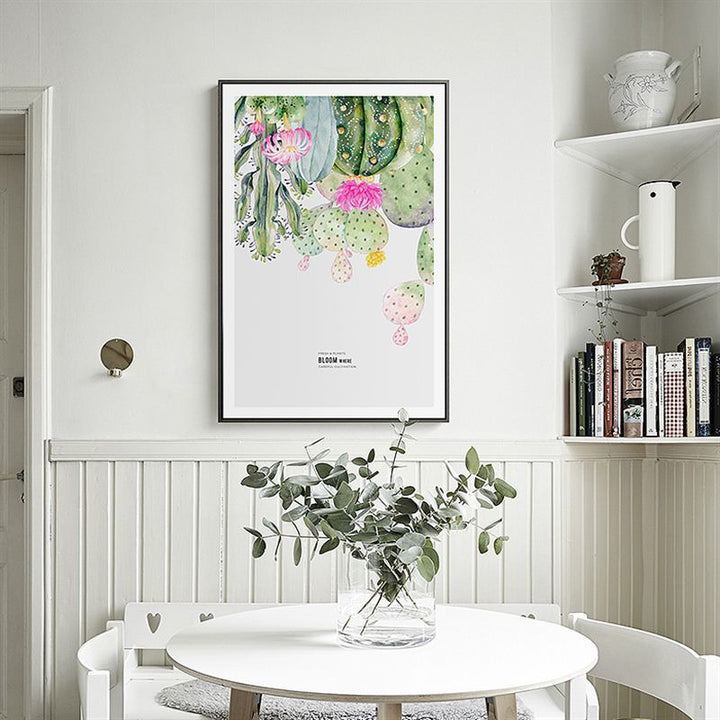 Poster mit nordischer Kaktusblüte im Topf – Leinwandbild