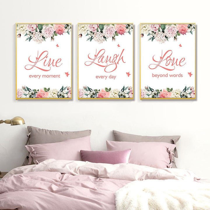 Live Laugh Live Zitate Florale Wandkunst - Leinwand Wandkunst Malerei