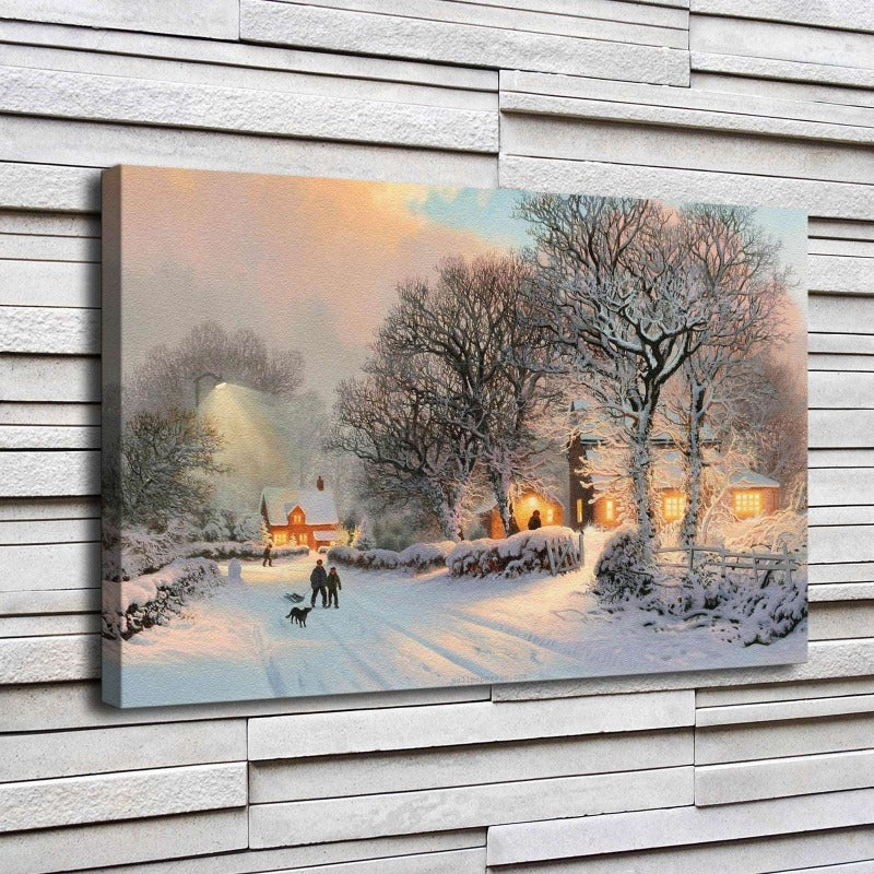 Vintage Winterdorf - Leinwandbild