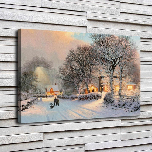 Vintage Winterdorf - Leinwandbild