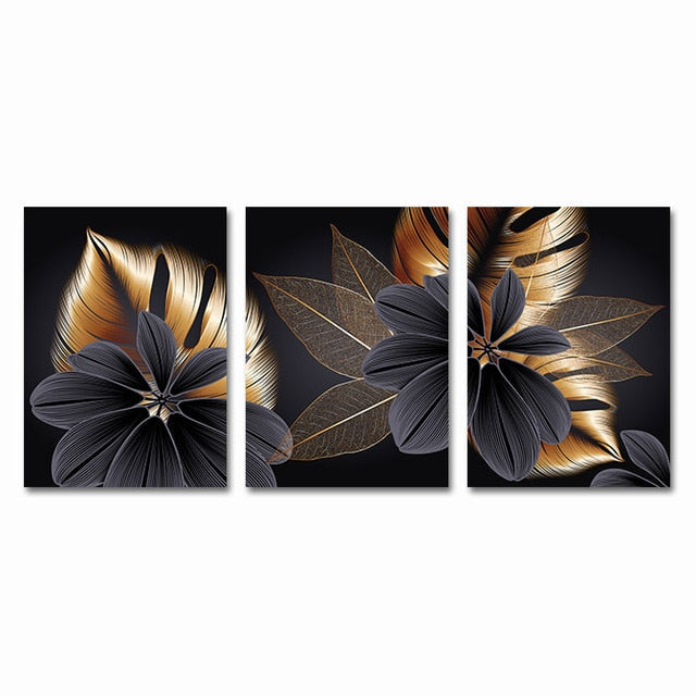 Luxus Schwarze Goldene Blatt Wandkunst Feine Kunst Leinwand Drucke Moderne Abstrakte Tropische Botanische Hochwertige Bilder Für Wohnzimmer Loft Wohnung Home Office Dekor