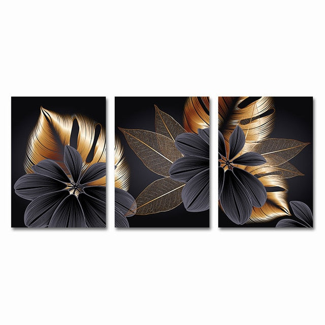 Luxus Schwarze Goldene Blatt Wandkunst Feine Kunst Leinwand Drucke Moderne Abstrakte Tropische Botanische Hochwertige Bilder Für Wohnzimmer Loft Wohnung Home Office Dekor