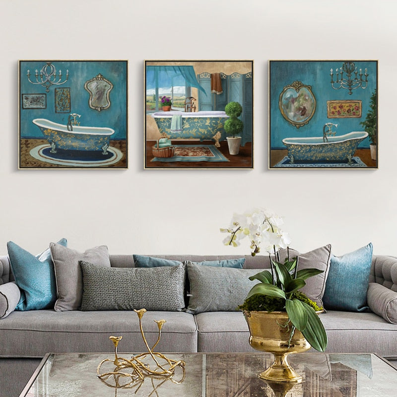 Modernes Retro-Badezimmer – Leinwandbild