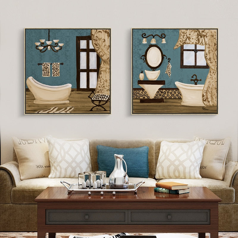 Modernes Retro-Badezimmer – Leinwandbild