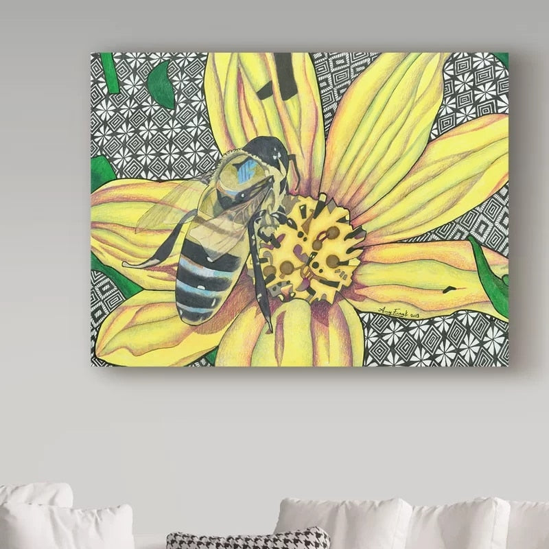 Gelbe Blume und Biene - Leinwandbild