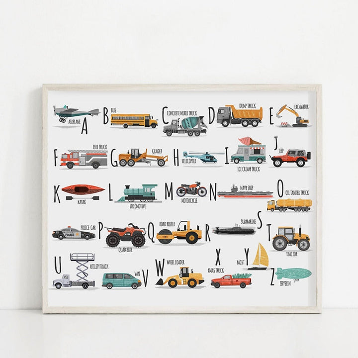 Gedrucktes Auto-Alphabet – Leinwandbild