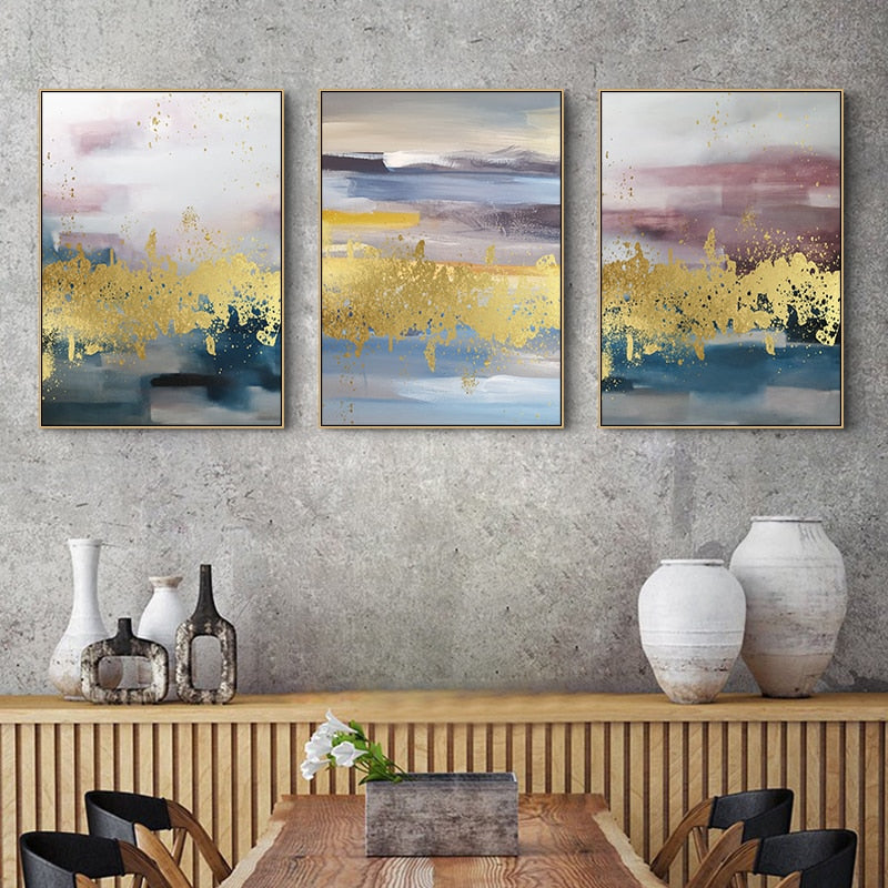 Abstract Golden Landscape - Leinwand Wandkunst Gemälde