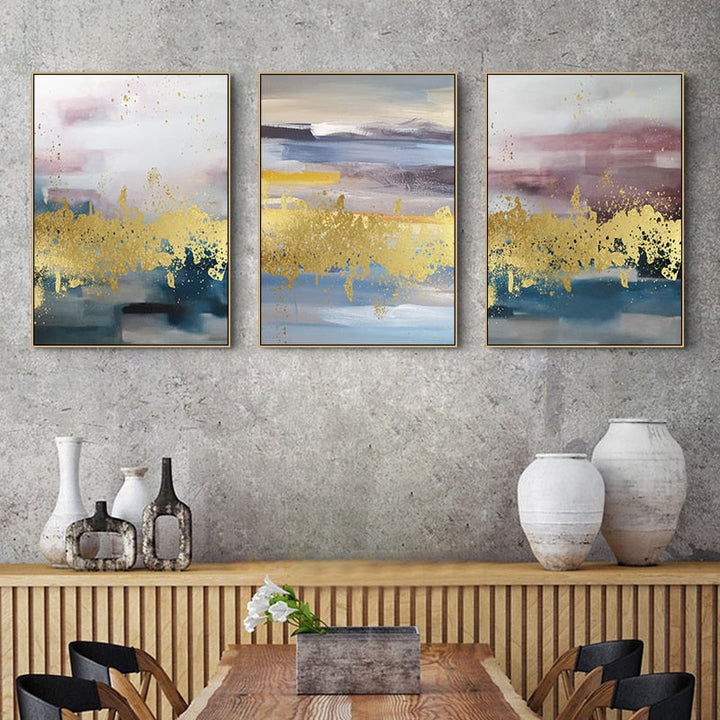 Abstract Golden Landscape - Leinwand Wandkunst Gemälde