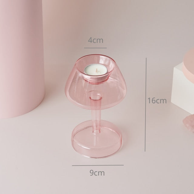 Moderner Glas-Teelichthalter-Babypink | Karnz