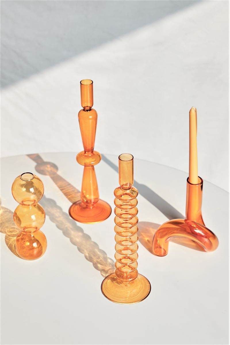 Moderner Glas Kerzenhalter-Orange | Karnz