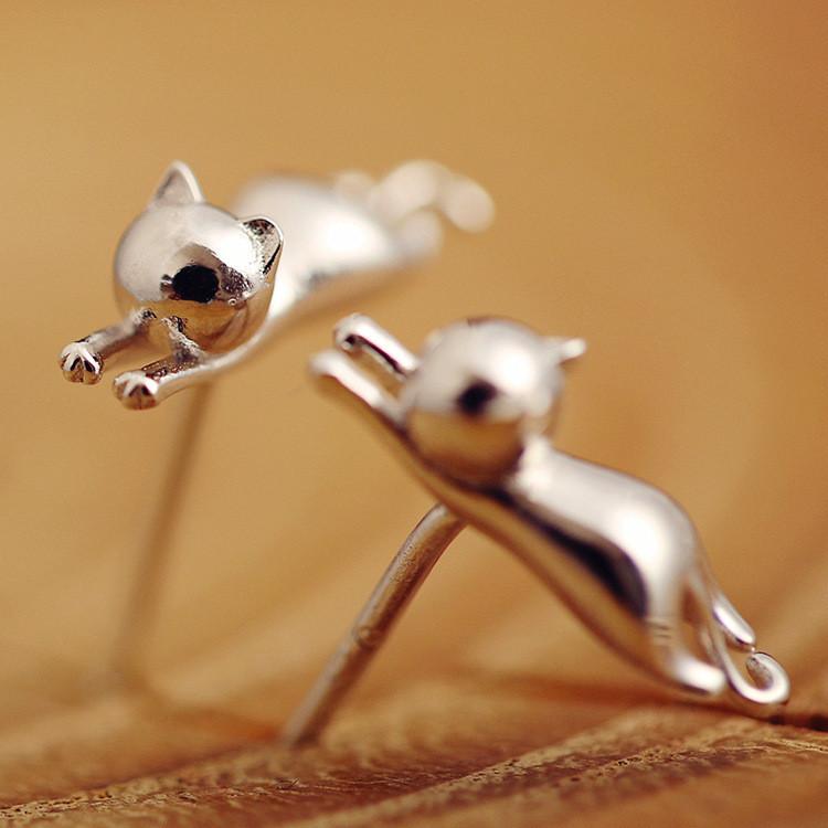 Sterling Silber Katzen Ohrringe - Stecker | Karnz