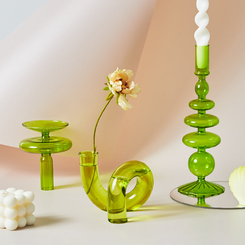 Moderner Glas Kerzenhalter-Limette | Karnz