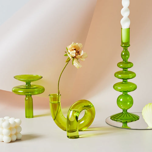 Moderner Glas Kerzenhalter-Limette | Karnz