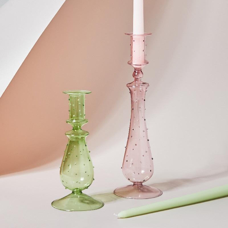 GlowCharm Kerzenhalter aus pastellfarbenem Glas | Dekorative Kerzenständer | Elegante Tischdekoration