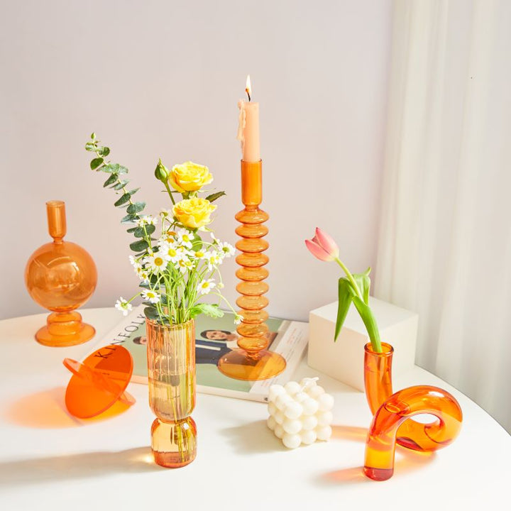 Moderner Glas Kerzenhalter-Orange | Karnz