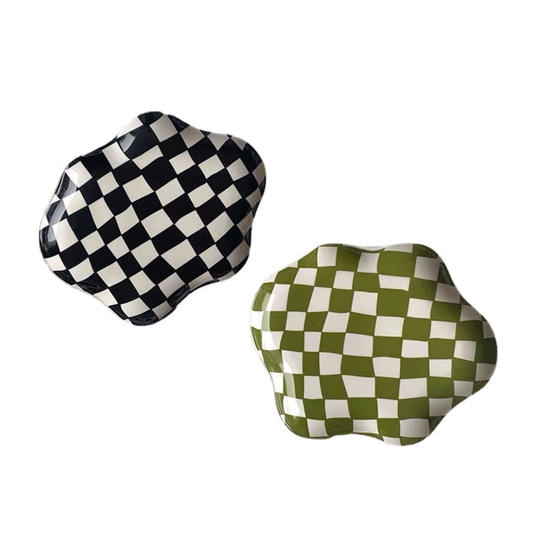 Wavy Edge Schachbrett-Tablett - Schwarz, Grün | Karnz