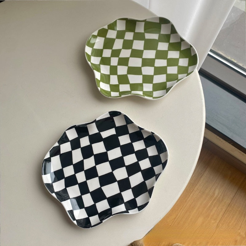 Wavy Edge Schachbrett-Tablett - Schwarz, Grün | Karnz