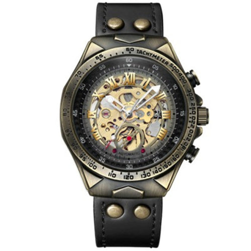 Karnz | Steampunk Mechanische Retro Leder Männer Uhren