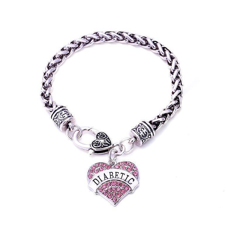 Karnz | Damen Diabetes Medizinisches Alarm ID Armband - Pink, Blau, Klar oder Rote Kristallherzen - Diabetes