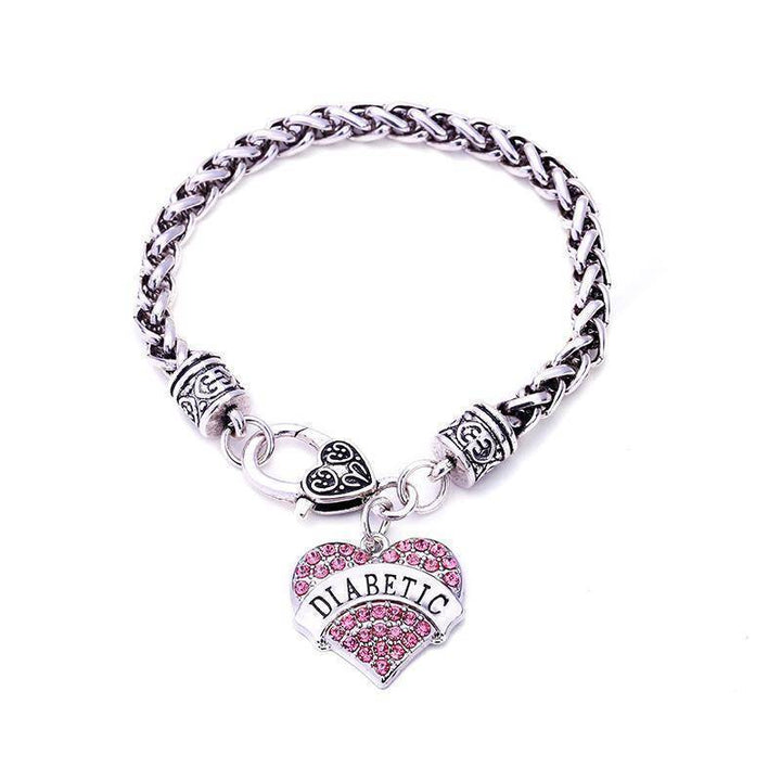 Karnz | Damen Diabetes Medizinisches Alarm ID Armband - Pink, Blau, Klar oder Rote Kristallherzen - Diabetes